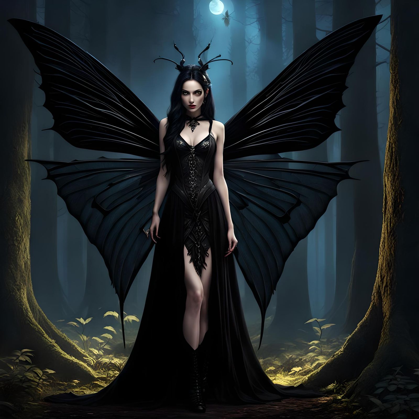 Gothic Fairy in Sinister Forest: Dark Fantasy Art