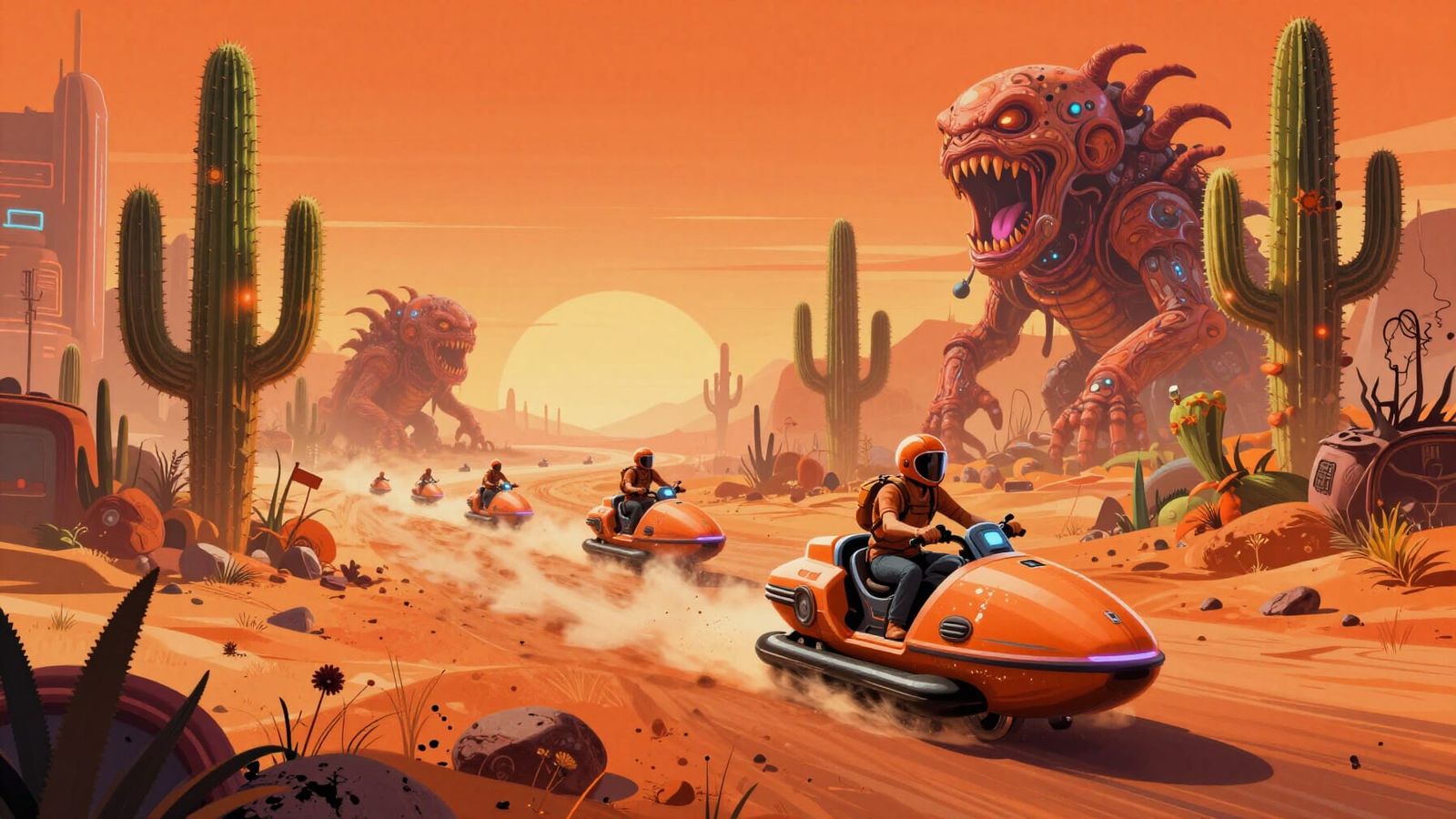 Solarpunk Wasteland Race with Hovercraft Motorcycles