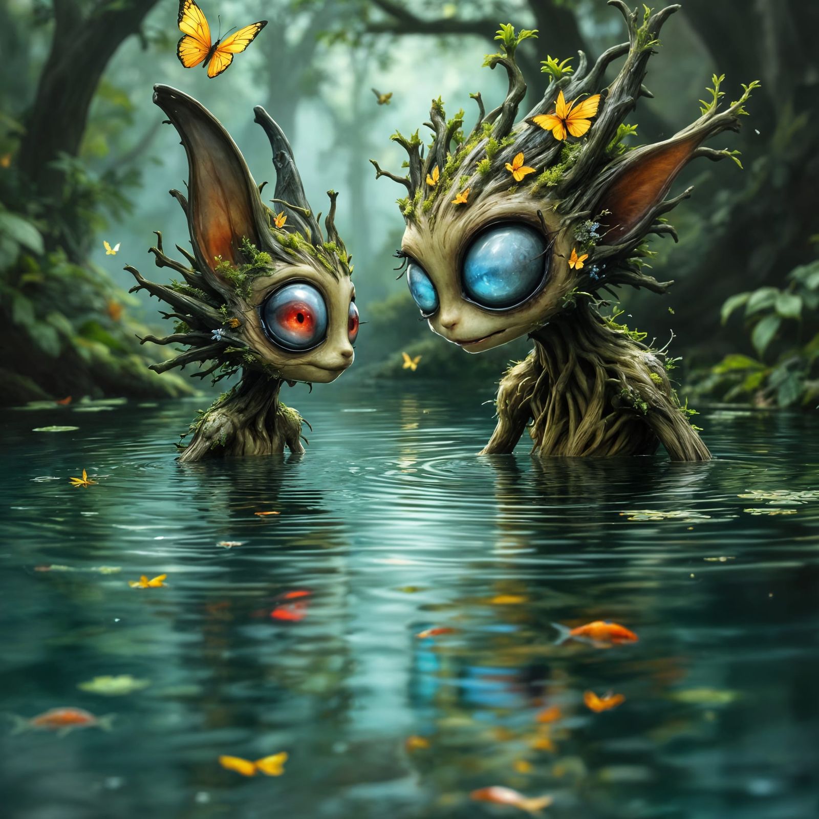 Whimsical Woodland Fey in a Lake