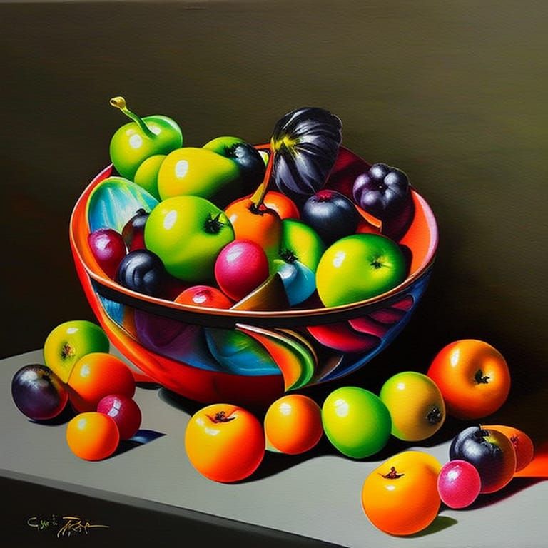 Colorful Fruit Bowl Graffiti Art in Street Style