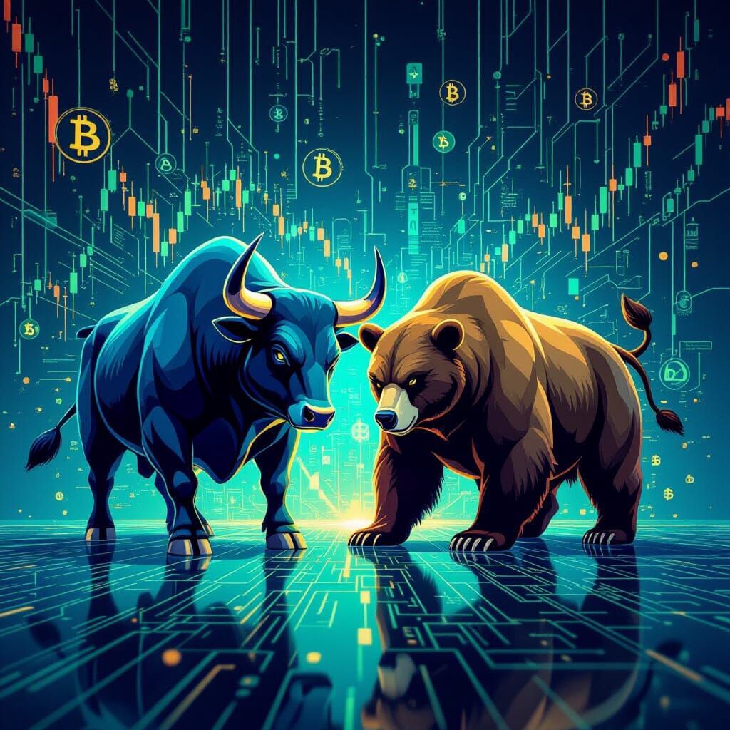 AI Crypto Bull & Bear Trend Digital Painting