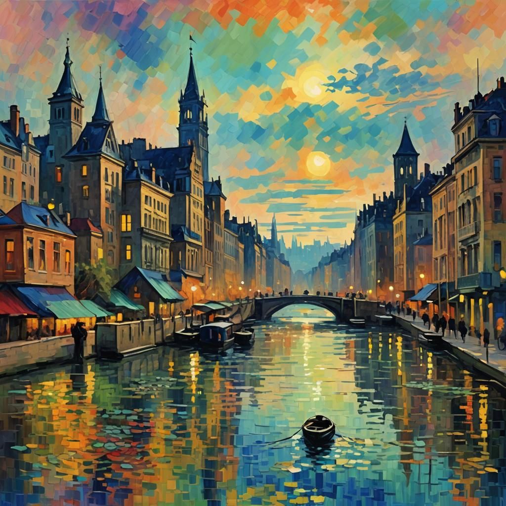 Futuristic Cityscape in Digital Impressionism Style