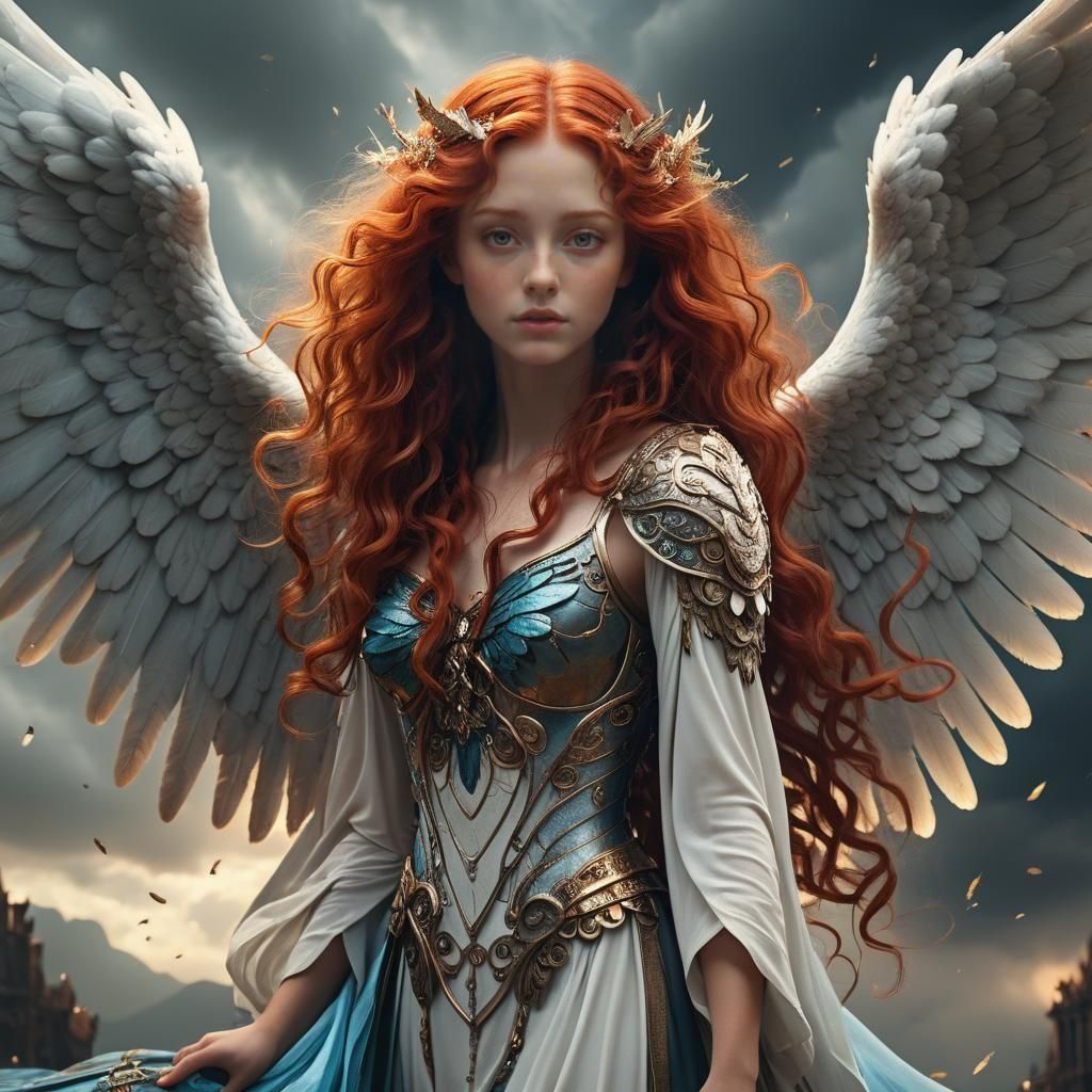 Red-Haired Angel in a Dramatic Digital Painting