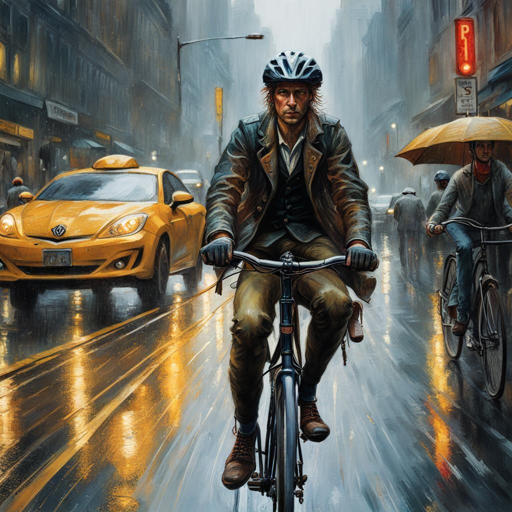 Rainy Day: Punk Courier Portrait in Classic Style