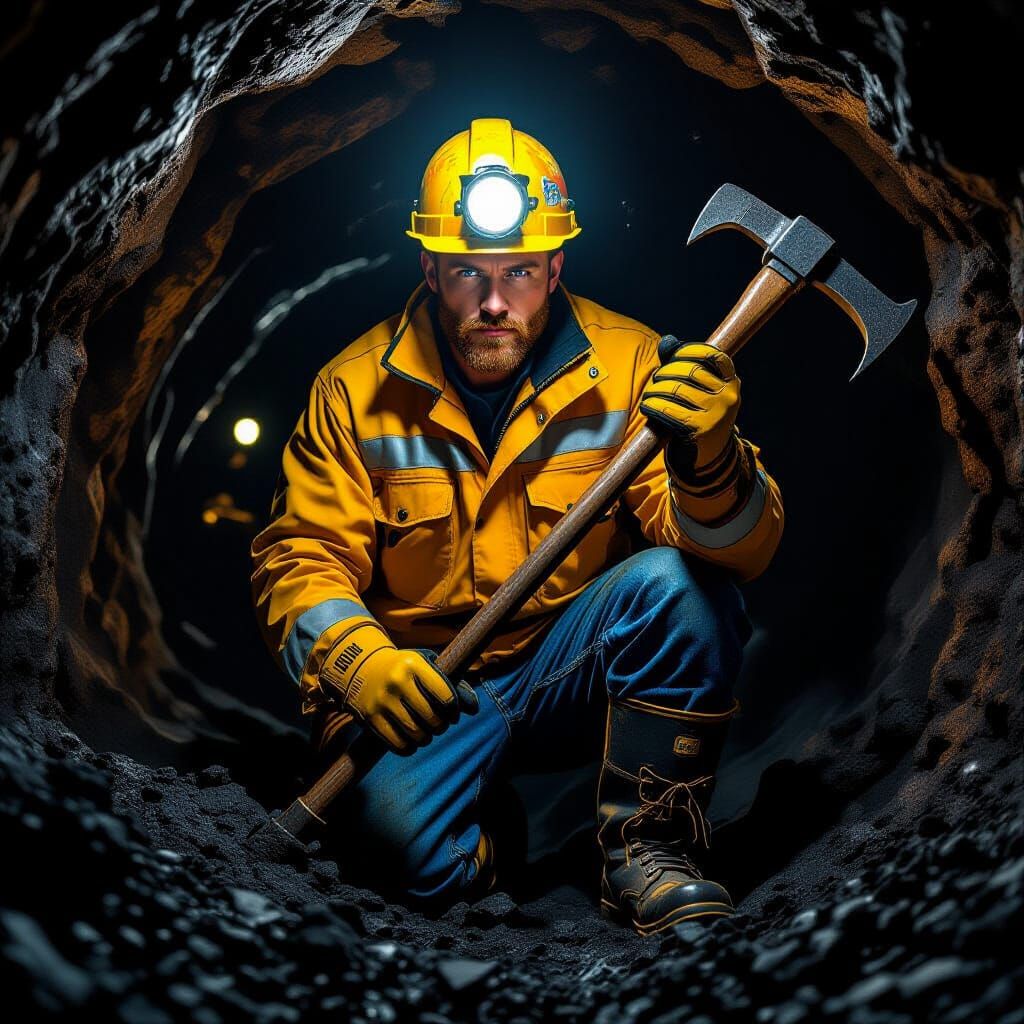 Miner in Dusty Shaft with Volumetric Lighting