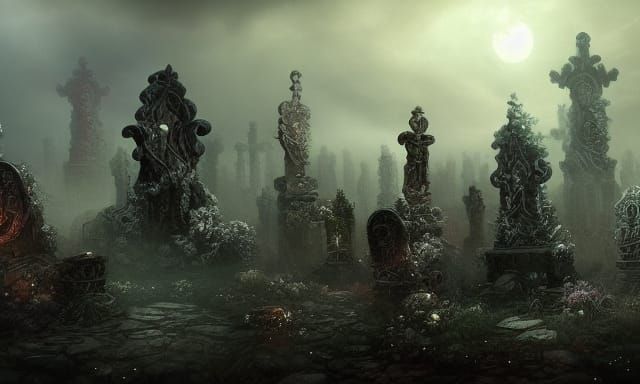 Eldritch Graveyard Fantasy Concept Art in 8k