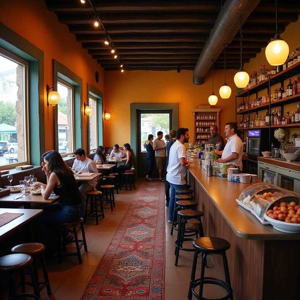 Rustic-Modern Mexican Dining Area with Warm Ambiance