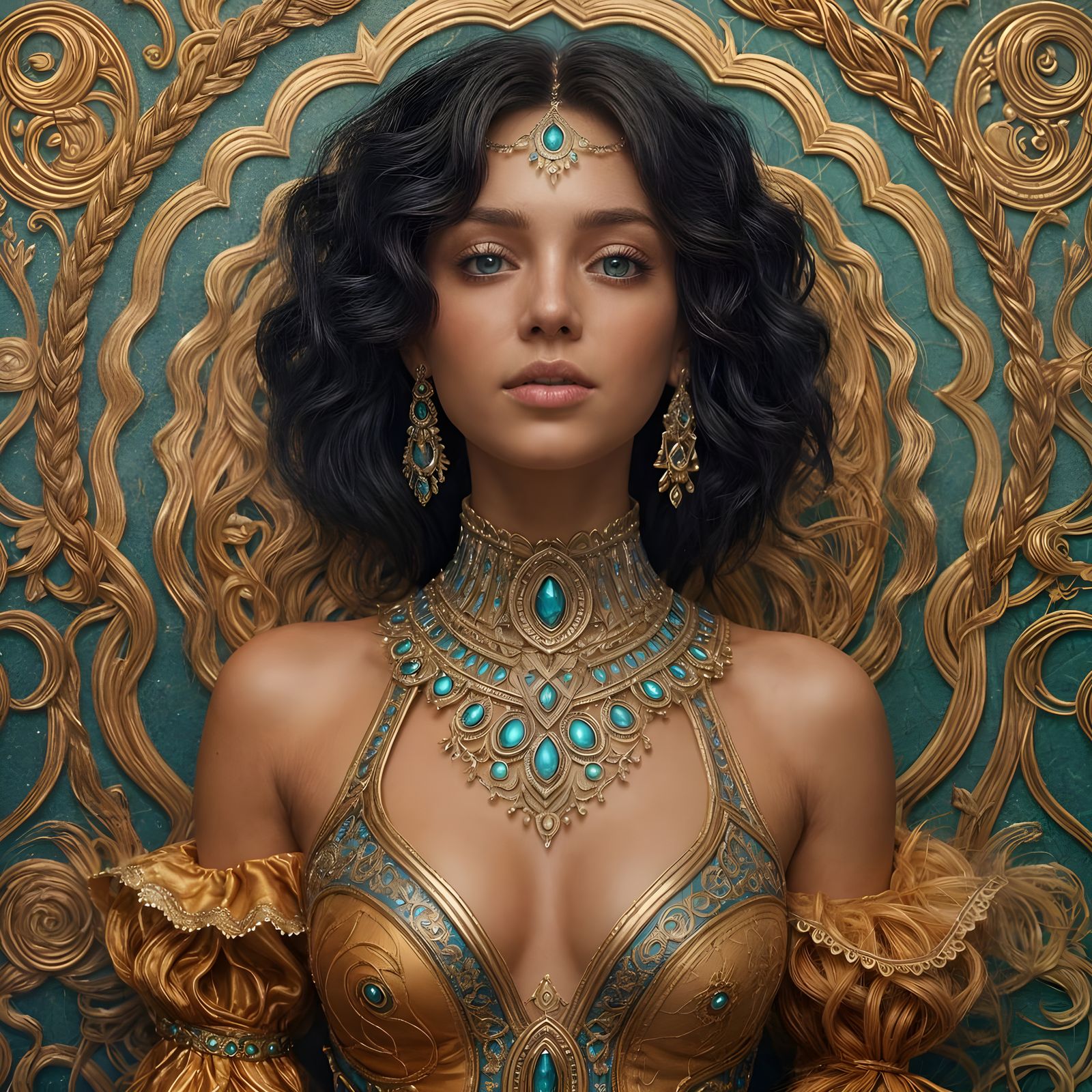 Surreal Blonde Woman with Flowing Hair in Dreamlike Setting