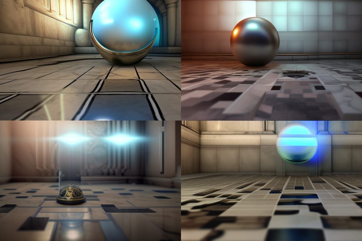 Silver Sphere in Marble Video Game: 3D Render