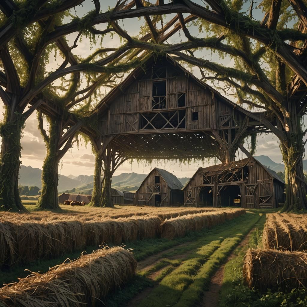 Gothic Fantasy Hay Barn Overlooking Calves