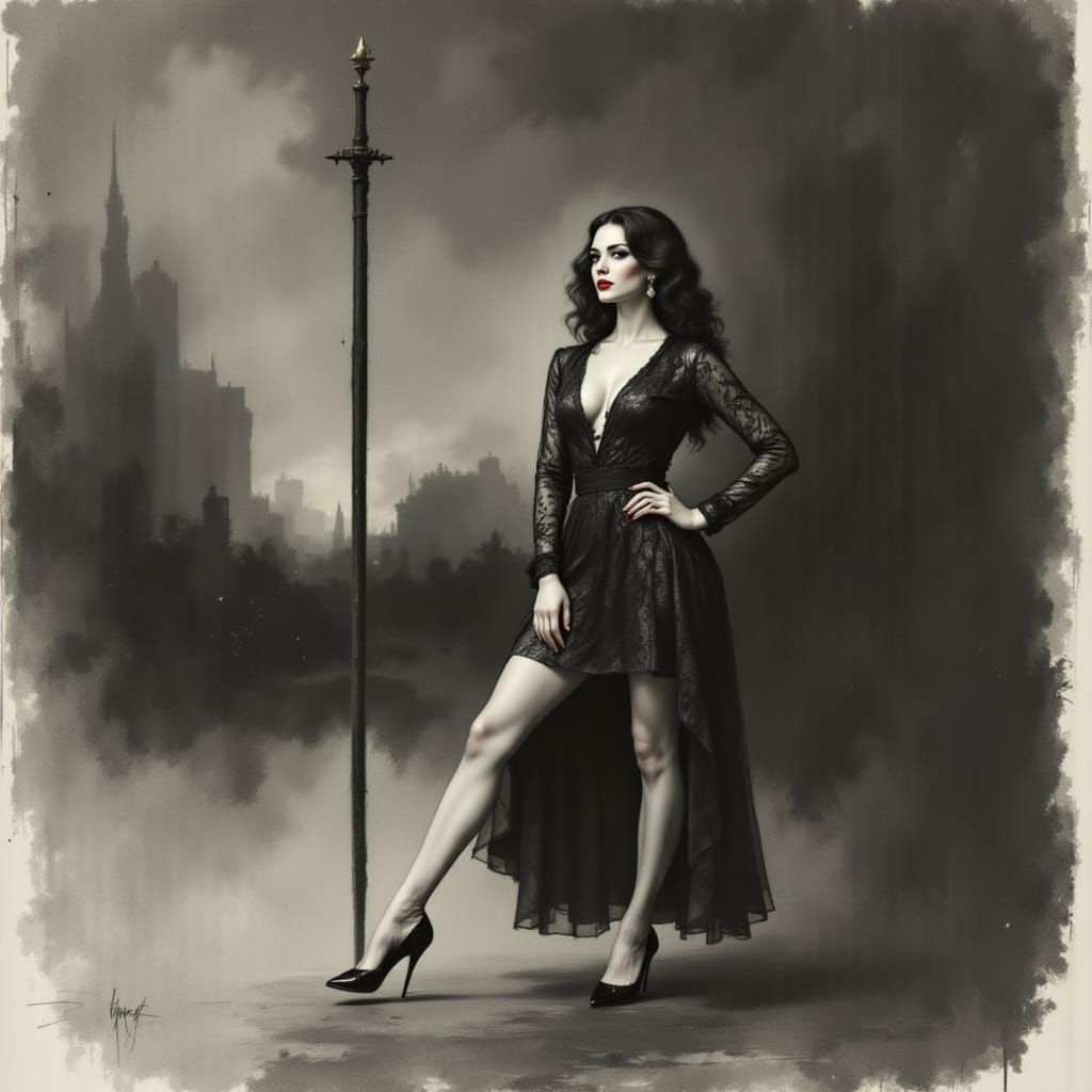 Sultry Ballerina in Midnight Black Lace and Whiskey-Glazed M...