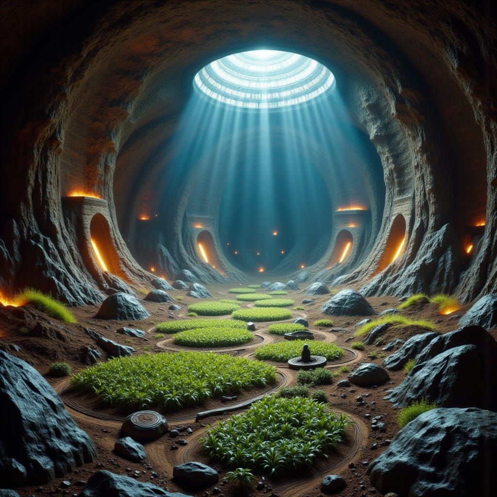 Surreal Solarpunk Cityscape Illuminated by Fiber-Optic Light...