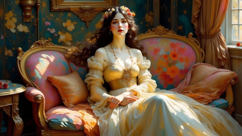 Woman Danube on Divan, Art Nouveau Concept Art