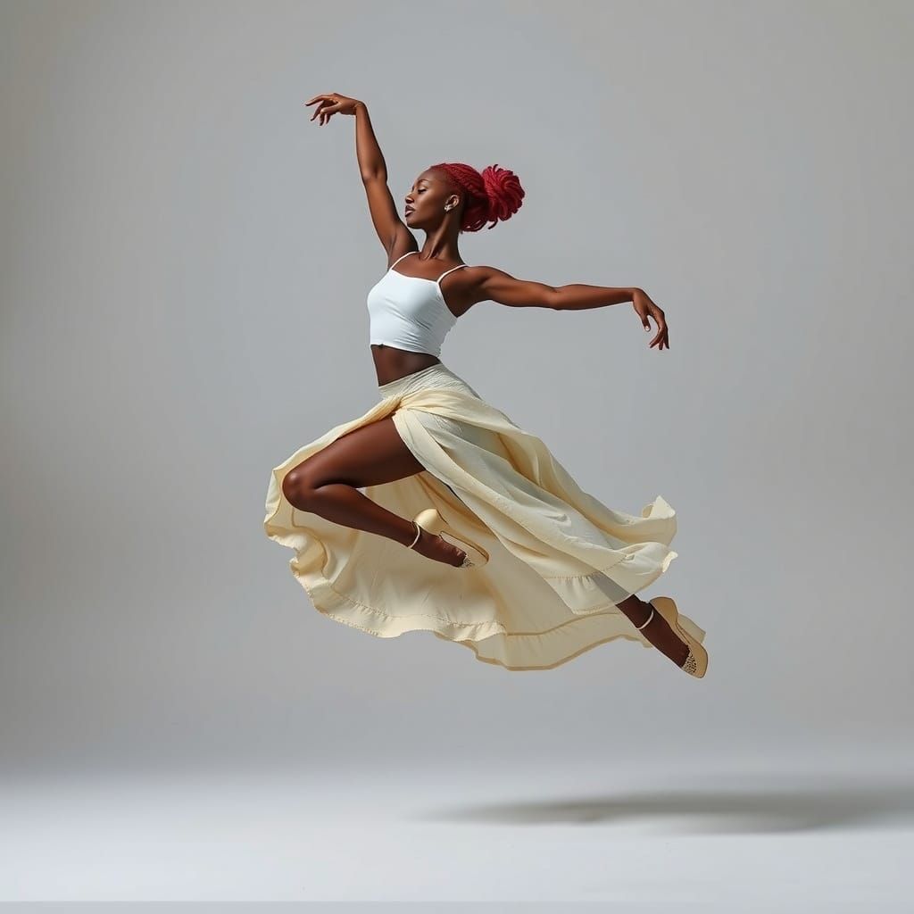 African American Woman Leaping in Studio Shot