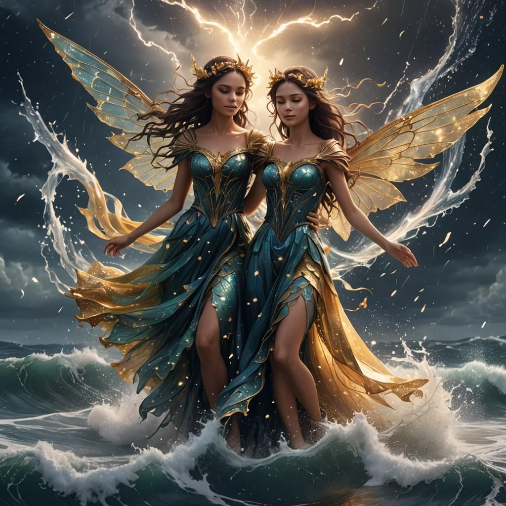 Ocean Wave Fairy Casting Starry Spell
