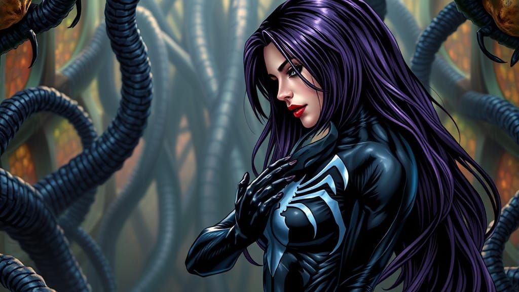 She-Venom Empress in Hyperrealistic Splash Art
