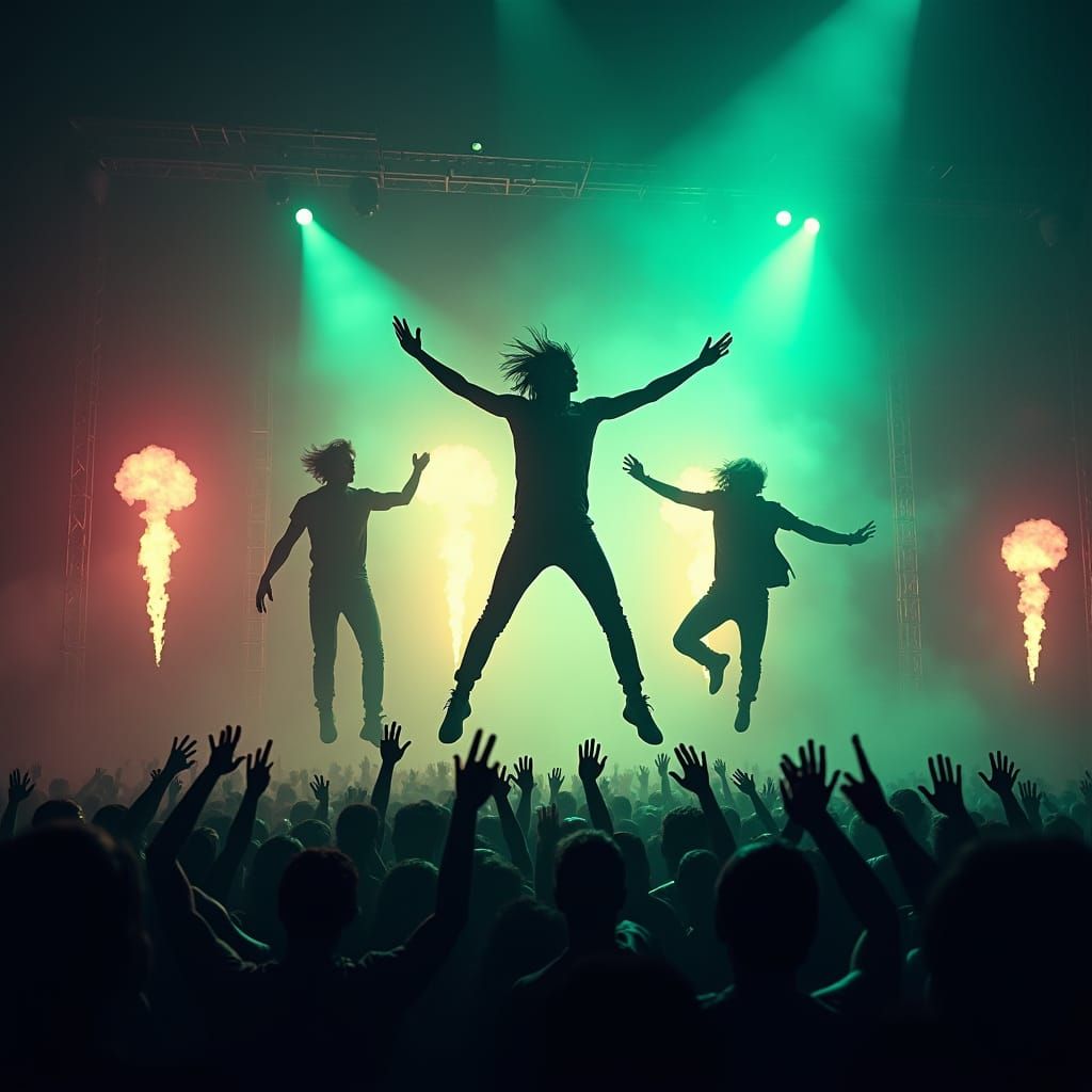 Grunge Fans Leap into Crowd: Concert Mayhem