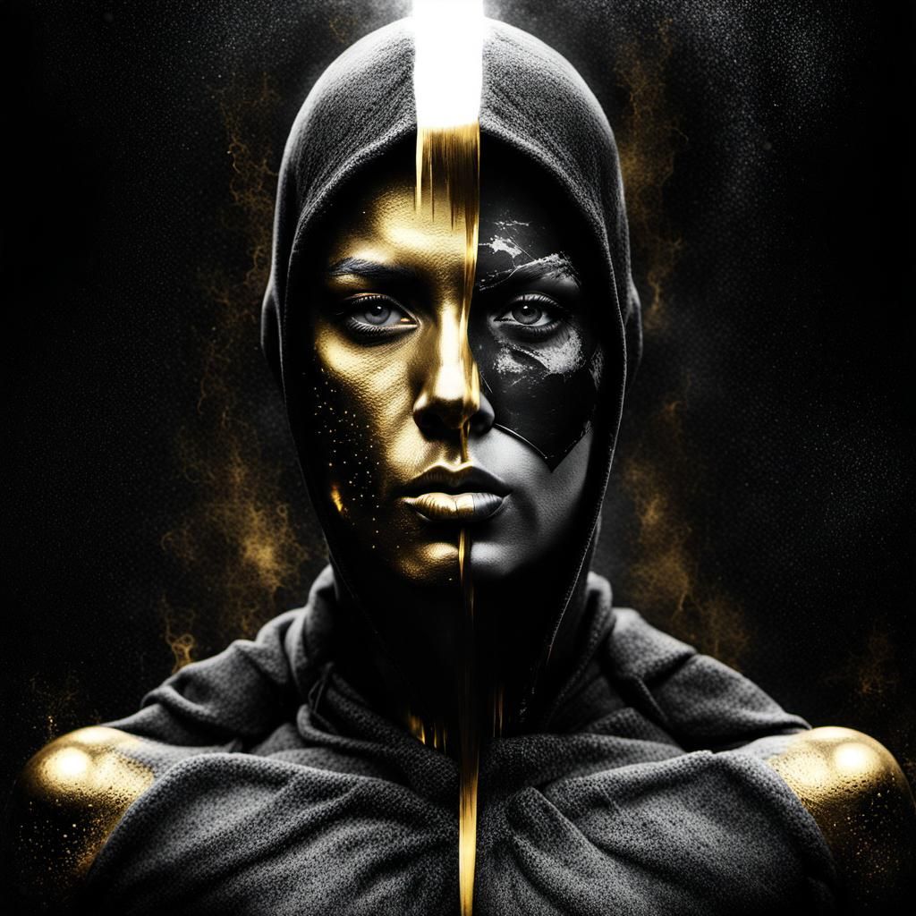 Evocative Double Exposure Art in Charcoal and Gold