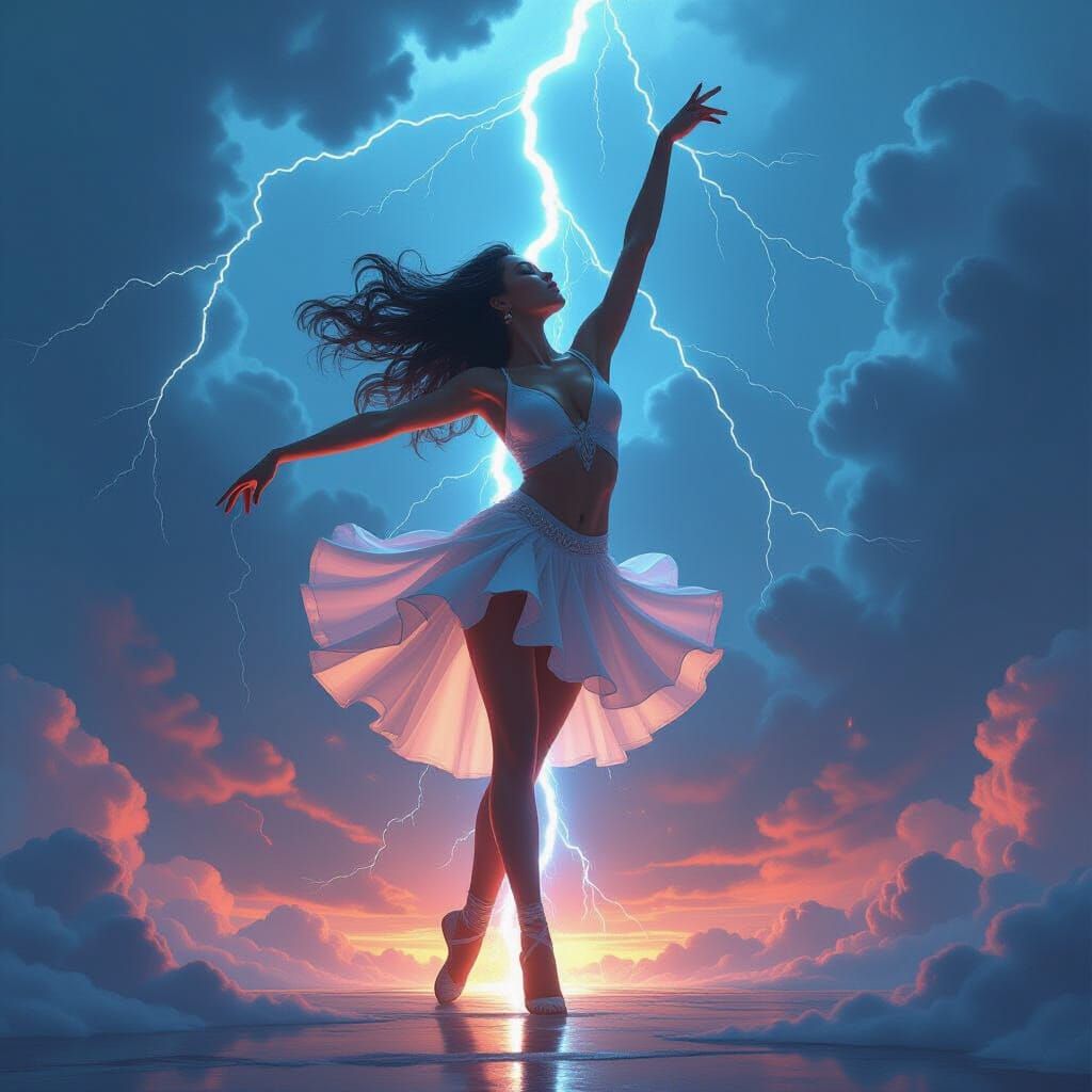 Lightning Dancer in Electric Storm: Digital Art