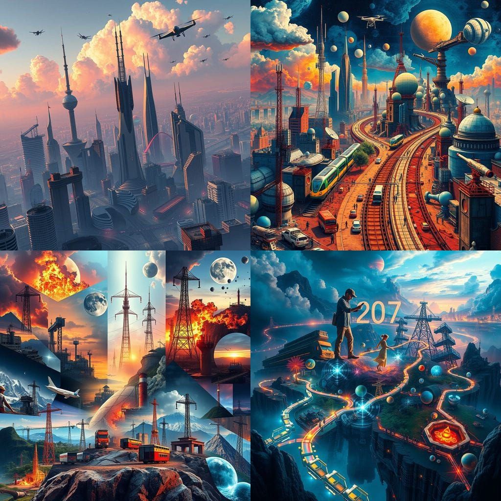 Surreal Landscape of Interconnected Technology and Disaster....