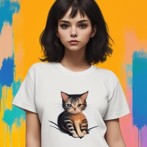 Abstract Kitten in T-Shirt with Fine Details