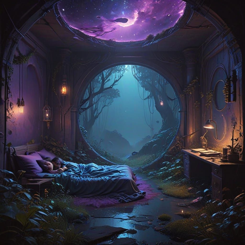 Serene Girl in Mystical Chamber