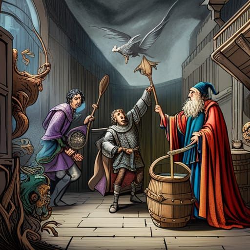 Medieval Knight Delivers Bats to Wizard