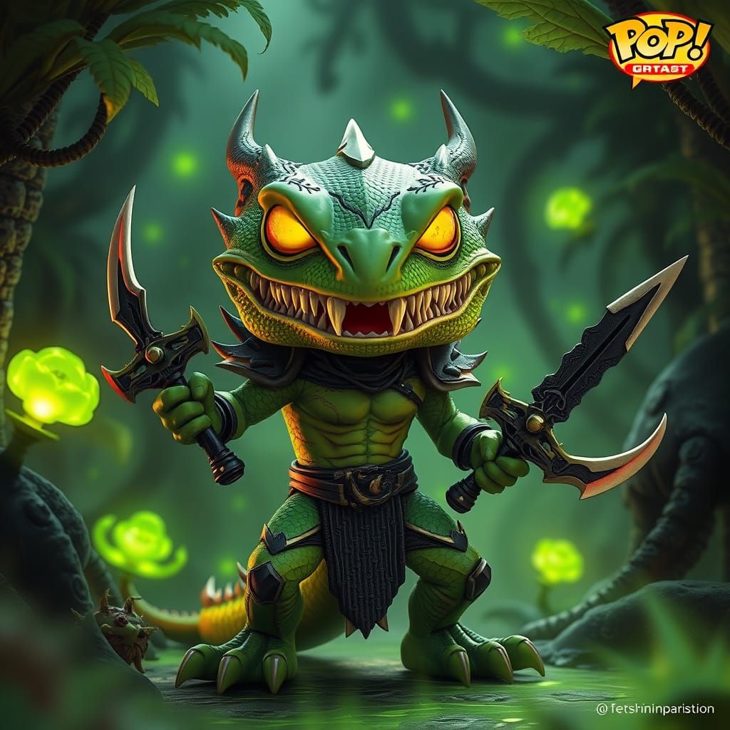 Venomous Lizard Warrior in Funko Pop Style