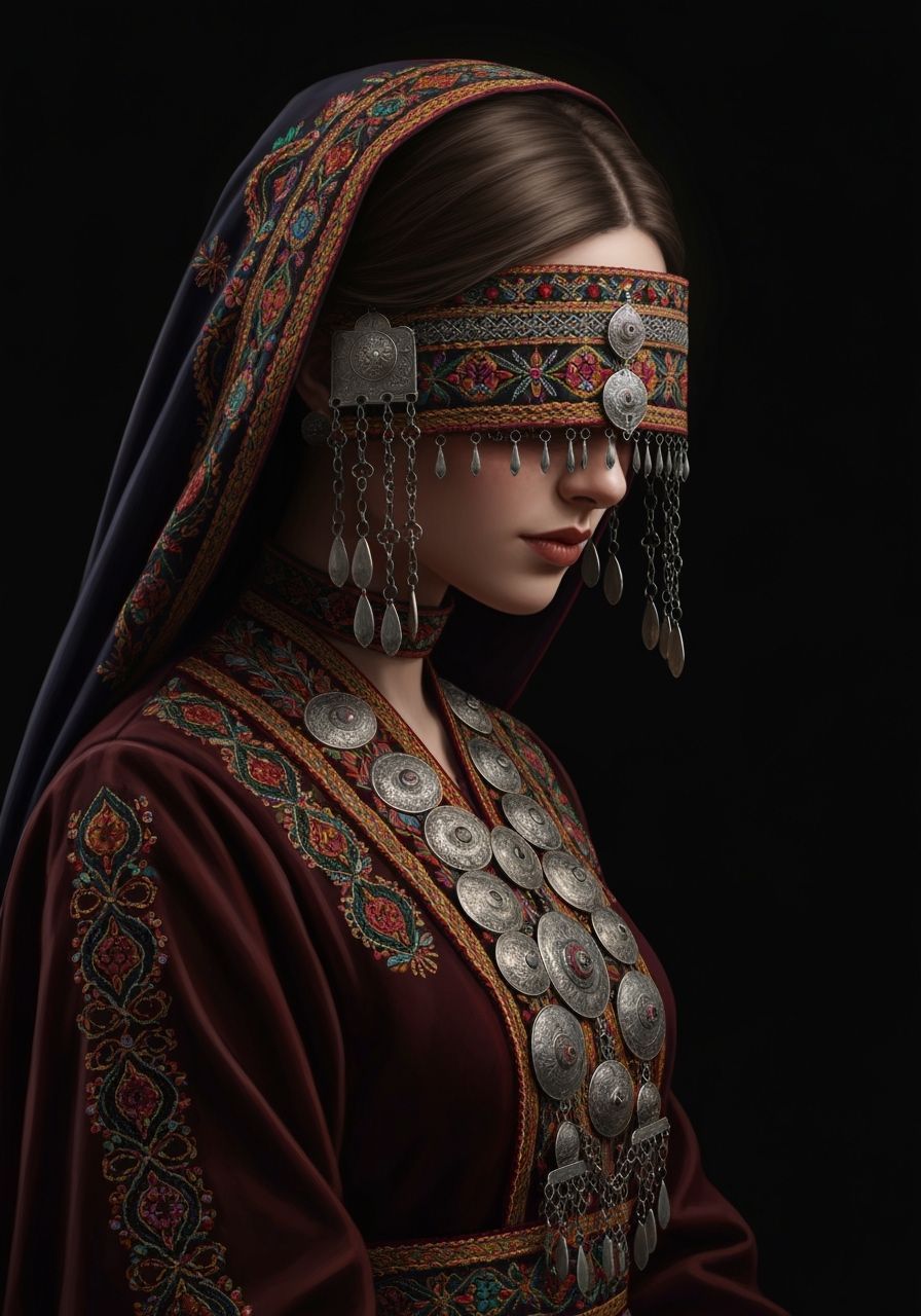 Moroccan Gnawa Girl in Ceremonial Attire, Digital Painting