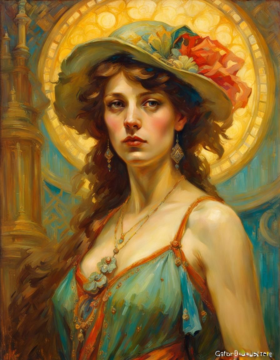 Portrait of a Woman in Gaston Bussiere Style