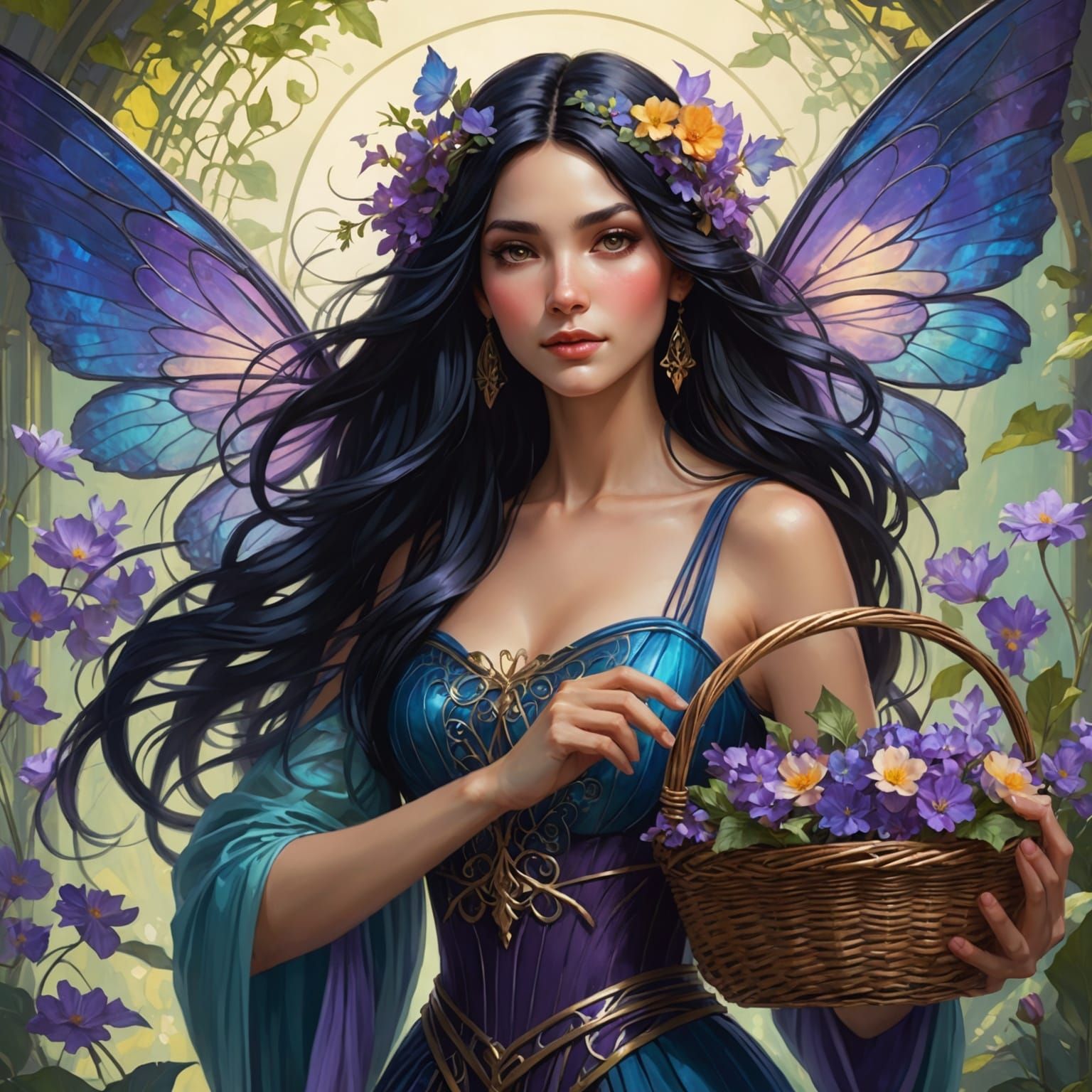Beautiful Fairy Portrait with Iridescent Wings