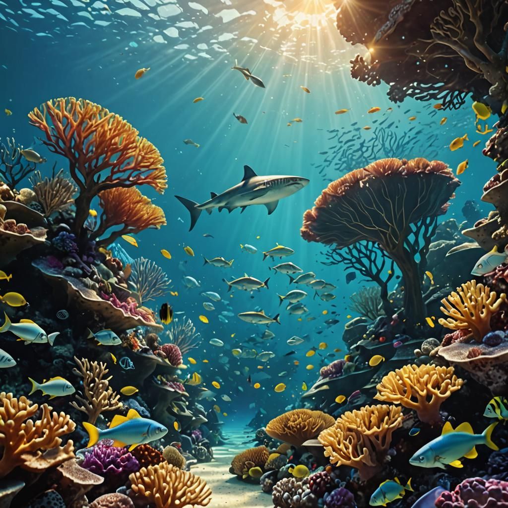 Colorful Fish Swim Near Coral Reef in Turquoise Water