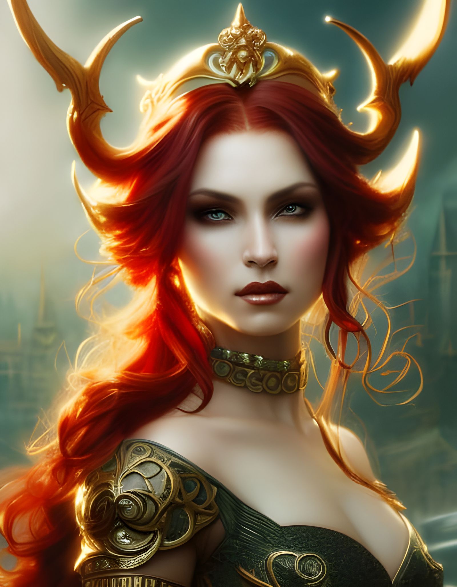 Fantasy Empress with Red Hair, Dark Fantasy Art