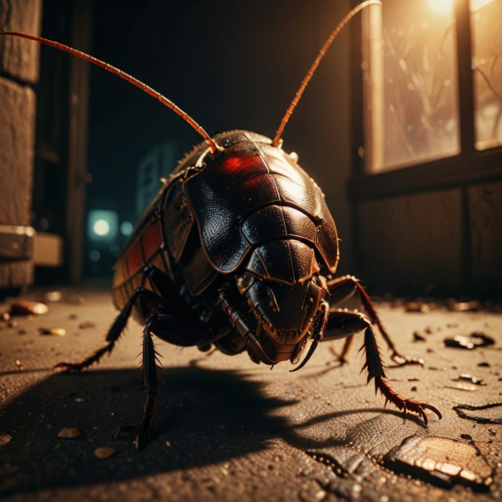 Monstrous Cockroach Supervillain in Hyperrealistic Horror St...