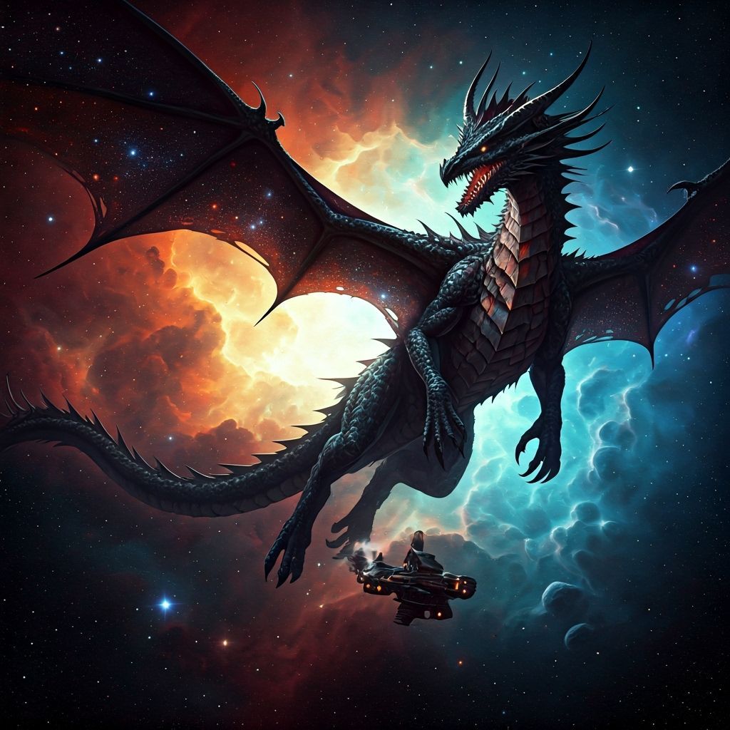 Colossal Space Dragon Soaring Through Nebula