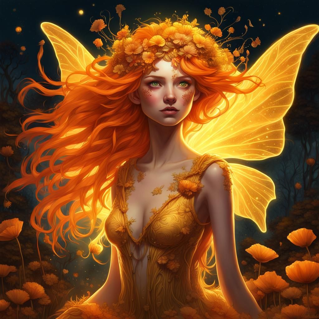 Glowing Autumn Fairy Portrait with Bioluminescence