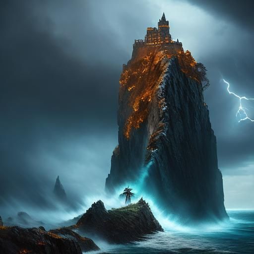 Queen with Sword on Cliff: Surreal Digital Painting