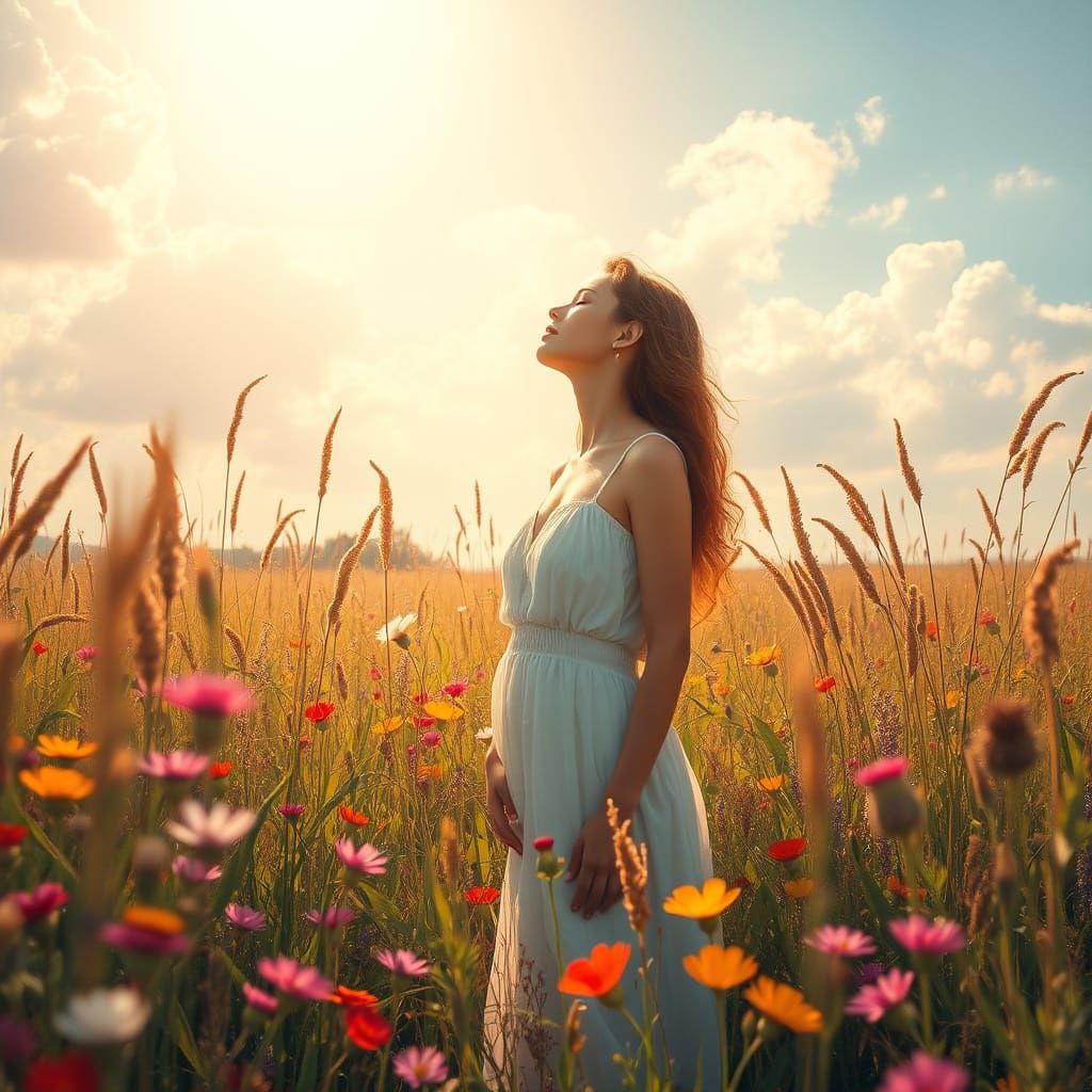 Serenely Standing in a Lush Prairie Landscape