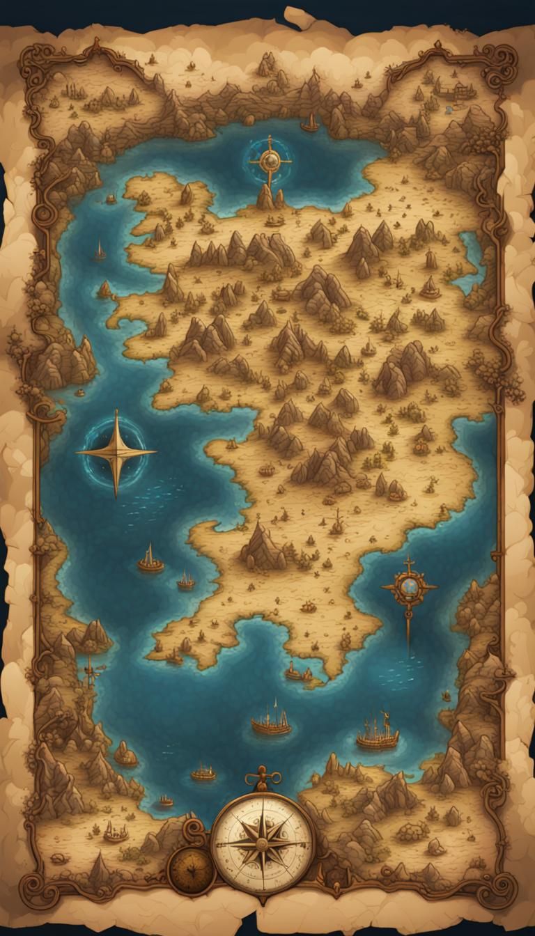 Detailed Fantasy World Map in Ink Illustration Style