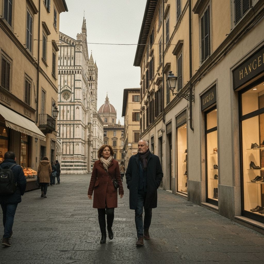 Couple Strolls Through Historic Italian City in Autumn
