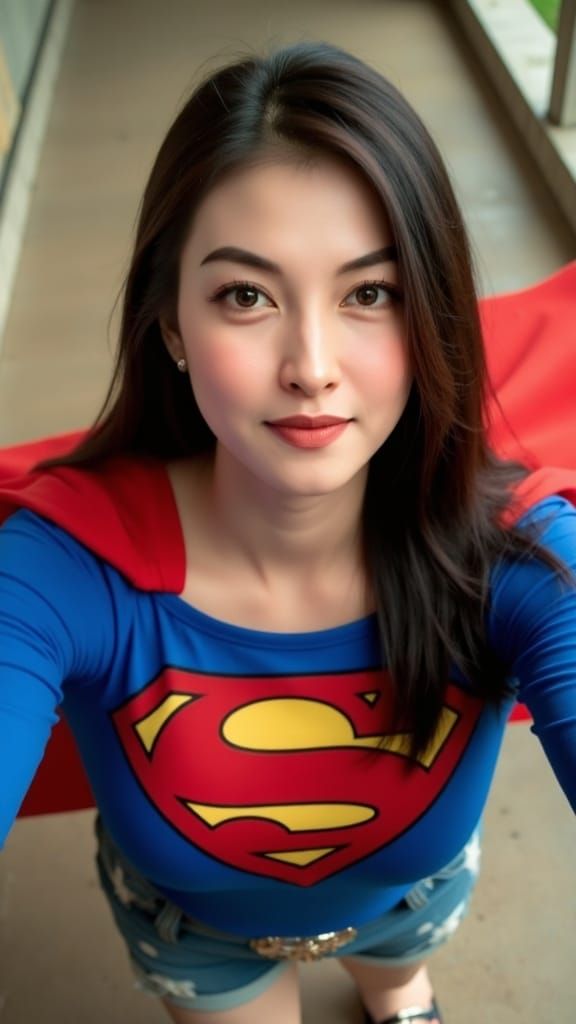 Supergirl Woman Flying in Hyperrealistic Style
