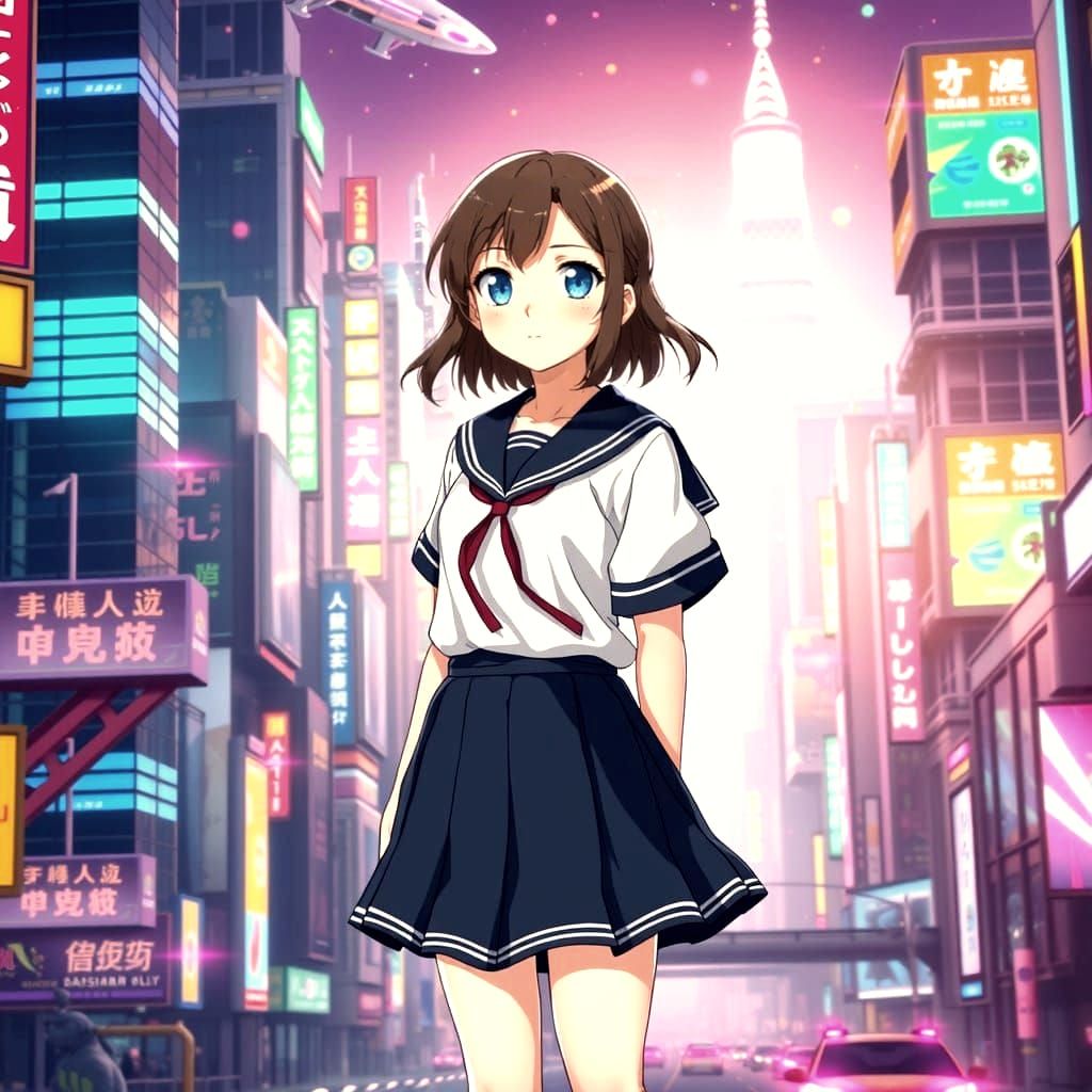 Fearless Anime Schoolgirl Embodies Urban Determination in Vi...