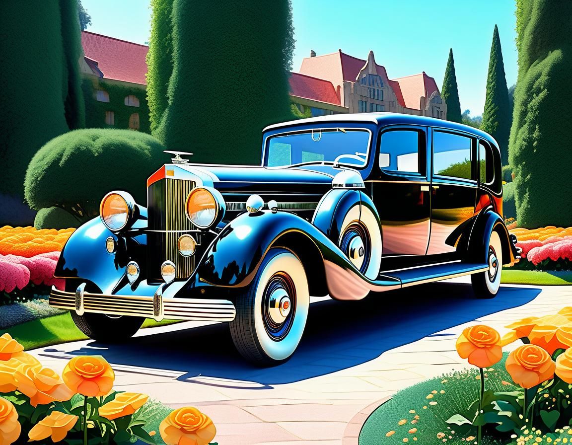 1930s Limousine in Elegant Art Deco Garden