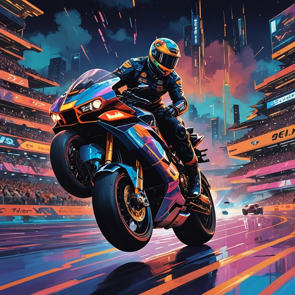 Futuristic Lamborghini Motorbike Race at Night