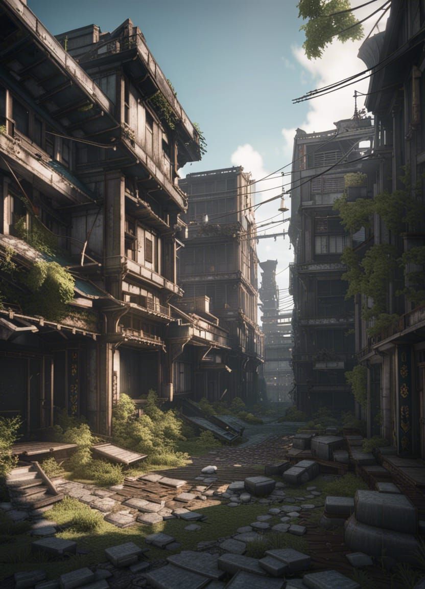 Osaka Ruins: Cinematic 3D Render of Abandoned City
