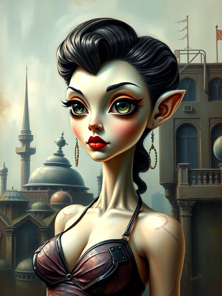 Surreal Pinup Girl Meets Futuristic Cityscape