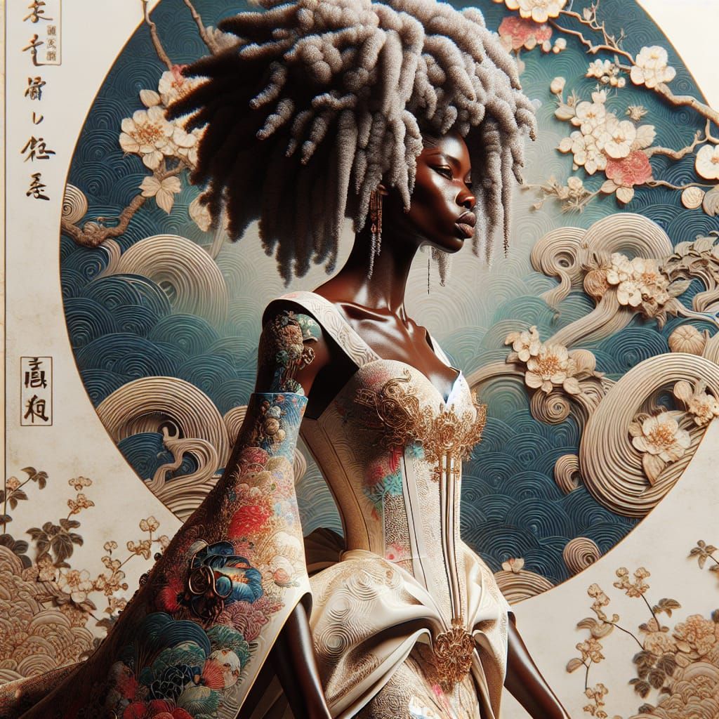Afro Goddess in Ukiyo-e Elegance
