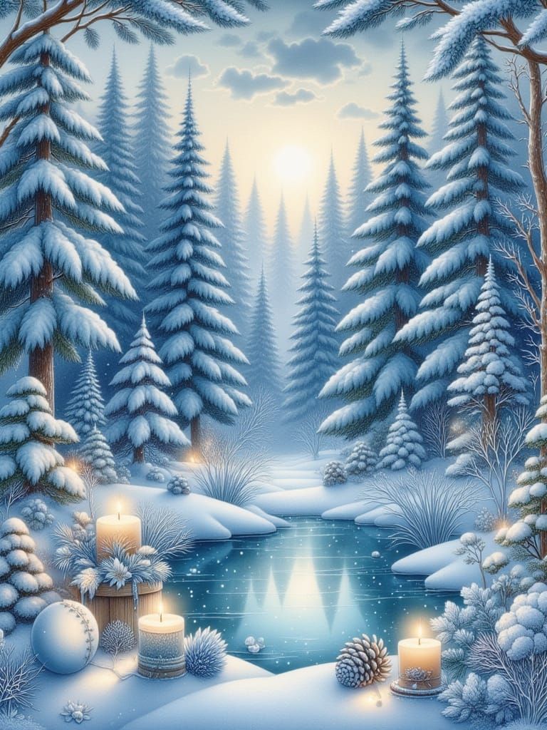 Sparkling Christmas Frame with Ornaments and Evergreens