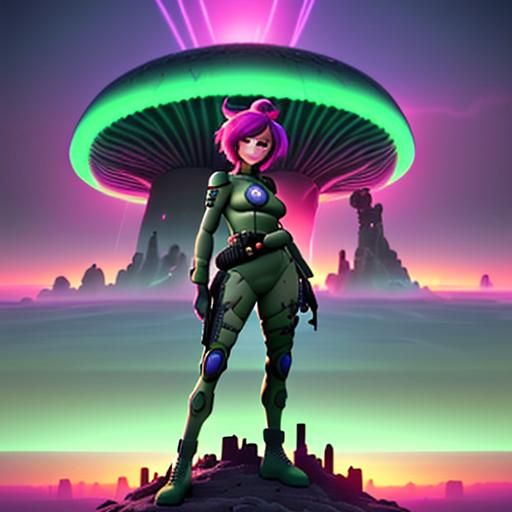 Futuristic Soldier Overlooks Doomed Metropolis