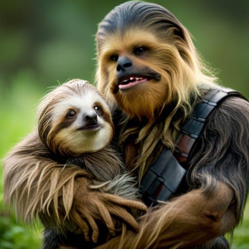 Chewbacca and Baby Sloth Portrait